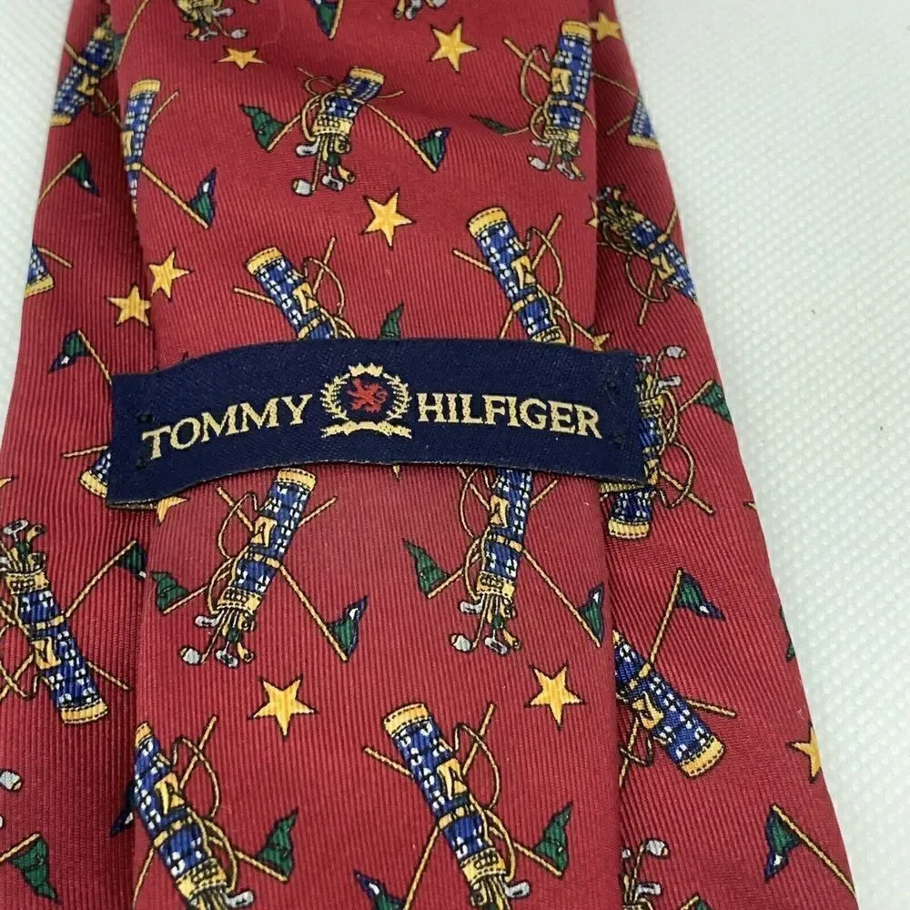Tommy Hilfiger Red 100% Silk Golf Theme Tie
